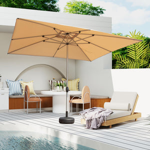 English Elm Rectangle Patio Umbrella with Crank Lift and Tilt, UV-Resistant 180G Polyester Canopy, Ventilated Shade (Base Not Included) Beige W1859P353593