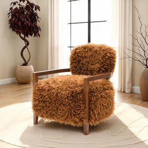 English Elm 1Pc Accent Chair - Cozy Faux Fur Upholstery With Stylish Wooden Arms, Perfect For Modern Living Spaces B2741P401375