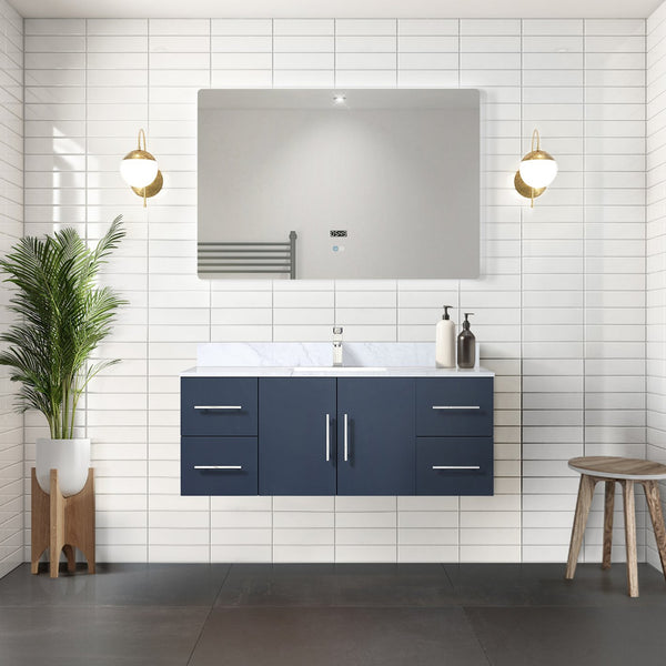 English Elm Navy 48" Bath Vanity with Carrara Marble Top, Soft-Close Drawers, Chrome Faucet, Ample Storage B2731P258648