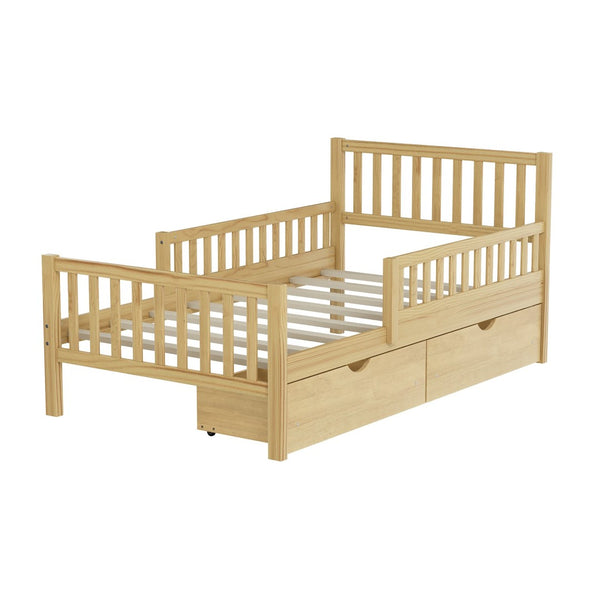 English Elm Twin Pine Platform Bed with Guardrails and Under Storage Drawers for Small Rooms N733P172696M
