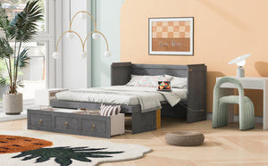 English Elm Queen Murphy Wall Bed with Pull Out Storage Drawer and Built in Usb Charging Gray LP000428AAE