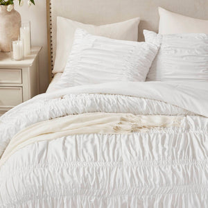 English Elm 2pcs Shabby Chic Ruched Comforter Set Bow Trim Brushed Polyester Fill Romantic Bedroom White B035P341082