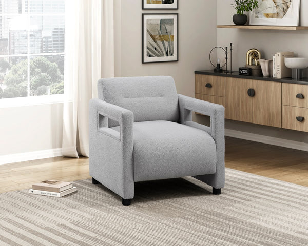 English Elm Luxury Modern Boucle Accent Chair with Plywood Frame, Pocket Coil Support, Foam Padding, 300lb Capacity Gray 30 L x 25 W x 19.5 H B011P304427