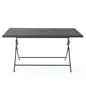 English Elm Christopher Knight Home® - RIAD Foldable Rectangle Dining Table Brown Multi Rattan – Sturdy Iron Frame, Seats 6, No Assembly Needed 61381.00MBRN