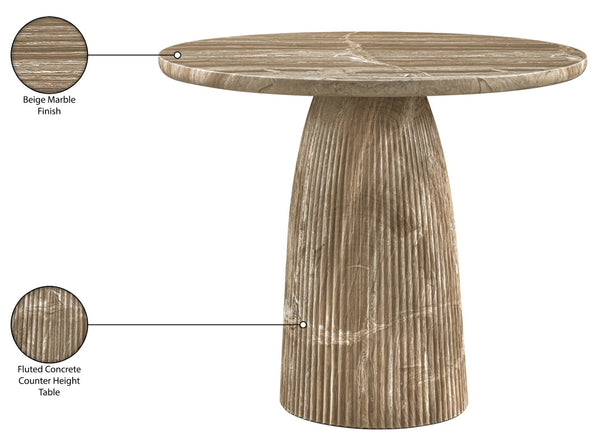 Meridian Furniture Venosa Art Deco Fluted Concrete Counter Height Table for Indoor Outdoor Dining Spaces Beige 36" W x 36" D x 36" H 765Beige-T36