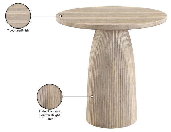 Meridian Furniture Venosa Art Deco Fluted Concrete Counter Height Table for Indoor Outdoor Dining Spaces Travertine 36" W x 36" D x 36" H 765Travertine-T36