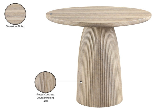 Meridian Furniture Venosa Art Deco Fluted Concrete Counter Height Table for Indoor Outdoor Dining Spaces Travertine 42" W x 42" D x 36" H 765Travertine-T42