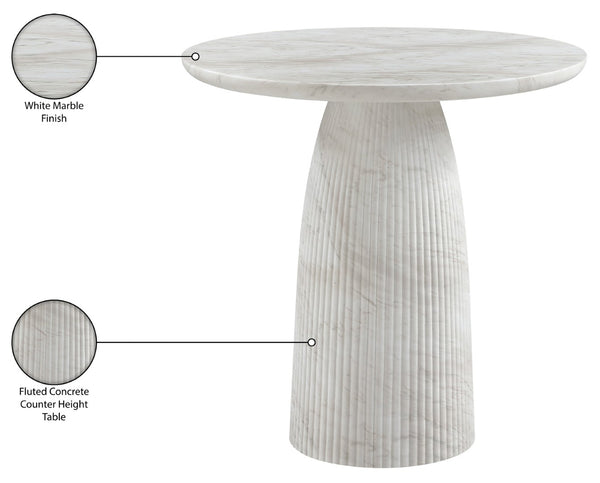 Meridian Furniture Venosa Art Deco Fluted Concrete Counter Height Table for Indoor Outdoor Dining Spaces White 36" W x 36" D x 36" H 765White-T36