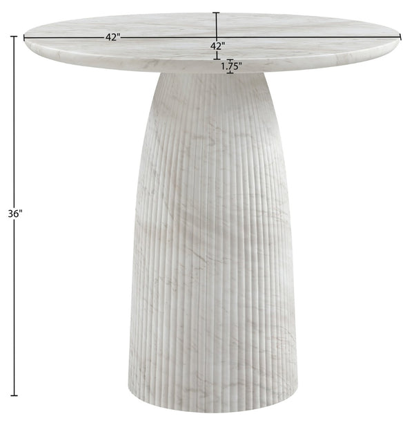 Meridian Furniture Venosa Art Deco Fluted Concrete Counter Height Table for Indoor Outdoor Dining Spaces White 42" W x 42" D x 36" H 765White-T42