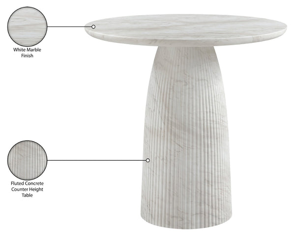 Meridian Furniture Venosa Art Deco Fluted Concrete Counter Height Table for Indoor Outdoor Dining Spaces White 42" W x 42" D x 36" H 765White-T42