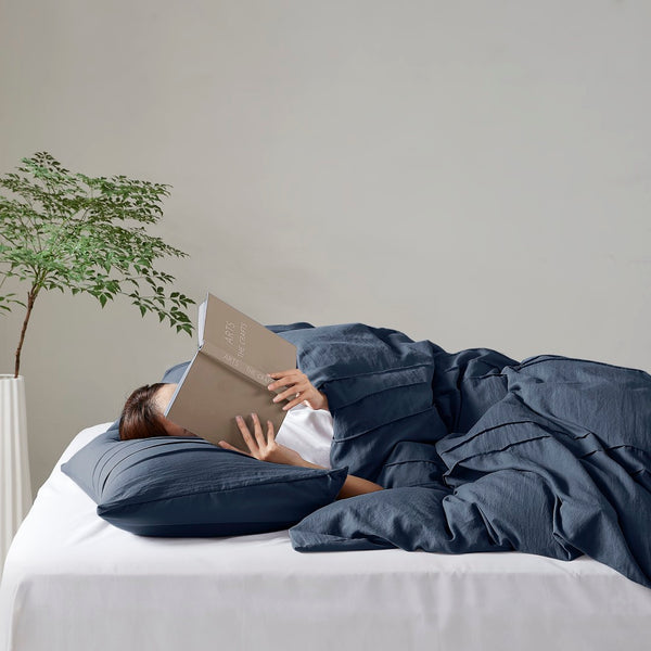 English Elm 3-piece Cal King Pintuck Pleated Microfiber Comforter Set Soft Washed Tailored Bedding Navy B035P463227