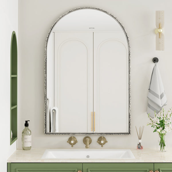 English Elm Arched Decorative Wall Mirror for Bathroom Vanity and Entryway — Elegant Arch Design for Living Room Bedroom Silver W757P251825