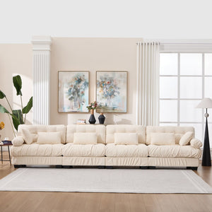 English Elm Modular Cloud Sectional Sofa Flannelette Upholstered Deep Seat with Plush Round Armrests Beige W2120S00045
