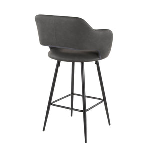 English Elm Margarite Contemporary Counter Stools Set Of 2 In Grey Faux Leather & Black Metal - Ergonomic Design B202P222356