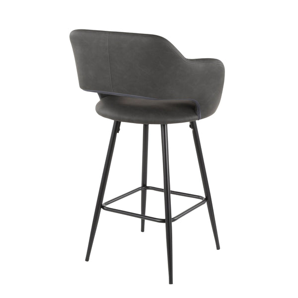 English Elm Margarite Contemporary Counter Stools Set Of 2 In Grey Faux Leather & Black Metal - Ergonomic Design B202P222356