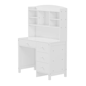 English Elm Vintage 40'' Home Executive Desk Set with Upholstered Chair and Built-In Bookshelf for Stylish Productivity White 44 L x 23 W x 13.5 H N733P272894K