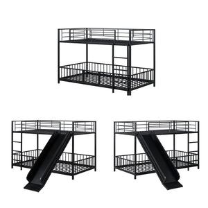 English Elm Twin Twin over Twin metal bunk bed with slide, guardrails and convertible loft design for safety and playfulness Black SF000169AAB