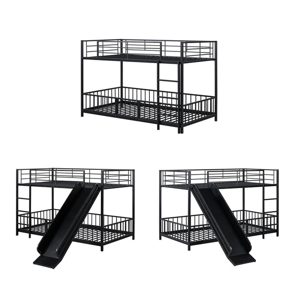 English Elm Twin Twin over Twin metal bunk bed with slide, guardrails and convertible loft design for safety and playfulness Black SF000169AAB