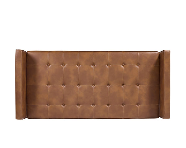 Sunpan Donnie Bench - Timeless Mid-Century Design with Faux Leather Upholstery and Birch Wood Base Black / Tobacco Tan