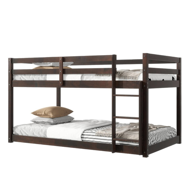 English Elm Solid Wooden Twin Over Twin Bunk Bed With Ladder - Durable Rubberwood, Espresso Finish, Space-Saving Design W504P191655-GIGA
