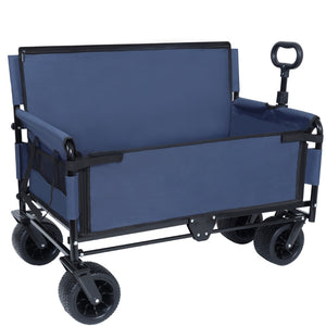 English Elm 3-in-1 Convertible Folding Wagon with Bench Seat Steel Frame 500lb Capacity Dark Blue W2932P283541