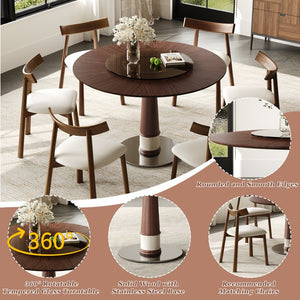 English Elm Retractable Rock Slab Dining Set with Leather Wrapped Base for Compact Apartments W2700S00134