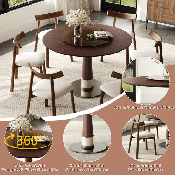 English Elm Retractable Rock Slab Dining Set with Leather Wrapped Base for Compact Apartments W2700S00134