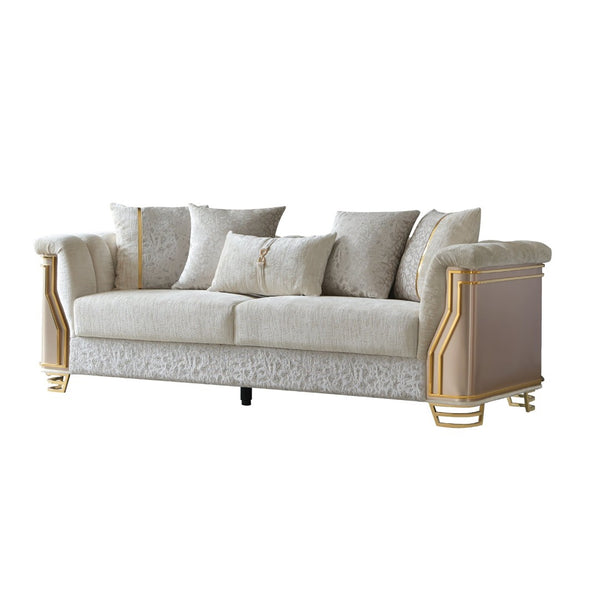 English Elm Chateau Cream Upholstered Sofa and Loveseat Set with Gold Steel Legs for Formal Rooms B009S02178