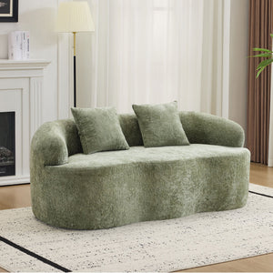 English Elm Green Curved Loveseat Sofa with Round Armrest, Foam & Spring Comfort, 2 Pillows, No Assembly, Compact W3612P348746