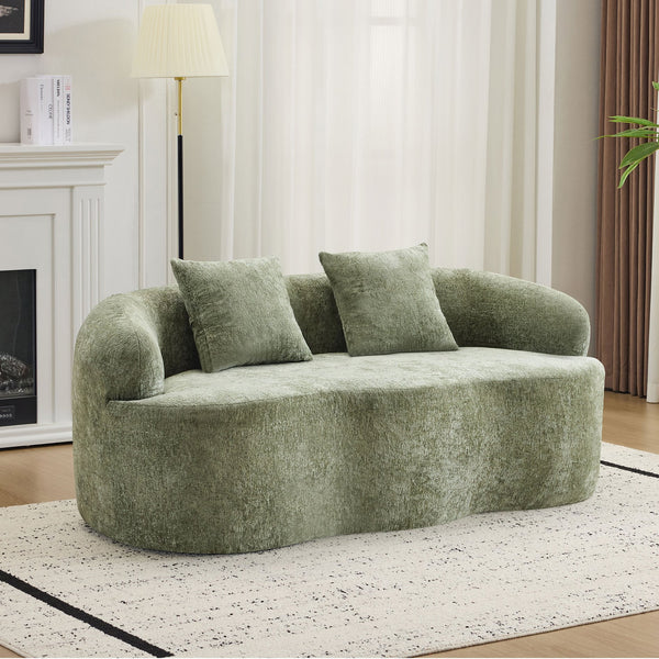 English Elm Green Curved Loveseat Sofa with Round Armrest, Foam & Spring Comfort, 2 Pillows, No Assembly, Compact W3612P348746