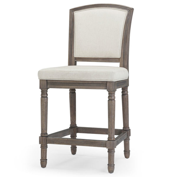 English Elm 26" Counter Stool Weathered Frame Woven Upholstery Turned Legs Kitchen Island Seating Gray B2751P436455