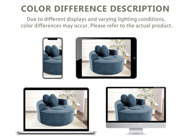 English Elm Round Cloud Sofa Bed Waffle Fabric Memory Foam Convertible Couch for Small Space Living Blue W3224P492030