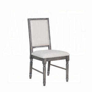 English Elm Classic Weathered Finish Side Chairs Set of 2 with Turned Legs, Padded Linen-Style Upholstery and Trim Gray 18 L x 40.25 W x 10 H B2741P331894