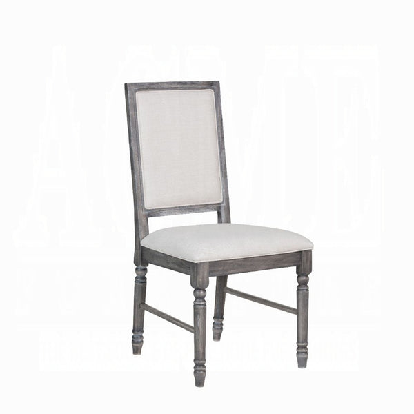 English Elm Classic Weathered Finish Side Chairs Set of 2 with Turned Legs, Padded Linen-Style Upholstery and Trim Gray 18 L x 40.25 W x 10 H B2741P331894