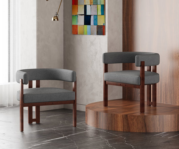 English Elm Modern Chenille Barrel Dining Chair with Padded Foam Seat, Sturdy Metal Legs, 300lb Capacity, Versatile Accent Gray W395P233456