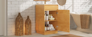 English Elm 20-inch Farmhouse Bathroom Vanity with Ceramic Sink, Freestanding Single Cabinet, Soft-Close Door, Adjustable Shelf, Natural Wood-Grain Finish N710P334910P