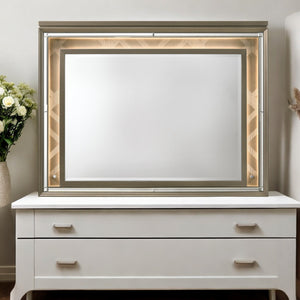 English Elm Skylar Dark Champagne Beveled Mirror with Integrated LED Touch Light, Acrylic Leg, 28"x38" Modern B2726P261235