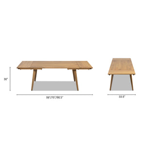 English Elm Jennifer Taylor Home - Capri Solid Red Oak 59–90.5" Extendable Dining Table for 6–8 with Mid-Century Tapered Legs and Grain Brown B2719P395577