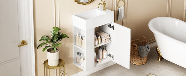English Elm 18.5 Modern Floating Bathroom Vanity with Resin Sink, Wood Grain Triamine Finish, Soft-Close Doors, Side Storage N729P285506K
