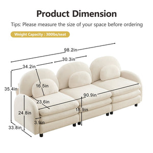 English Elm Teddy Fleece Modular Cloud Sofa Sculptural Curved Three Seat Living Room Couch Beige White W5656S00080