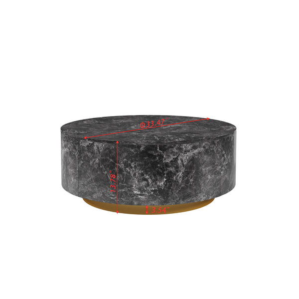 English Elm Tavola Round Coffee Table with Marble Pattern Top and Metal Legs, Two Drawers for Stylish Storage Grey B341P321161