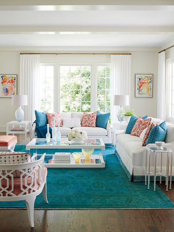 Lexington Riverdale Modern Cocktail Table With Glass Top, Mirrored Shelf, And Acrylic Legs For Stylish Living Alabaster  415-945