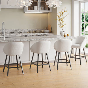 English Elm Bar Upholstered Counter Stool Set of 2 with Back and Armrests, Velvet Seat, 27" Comfort Height, Durable Beige T3623P407964