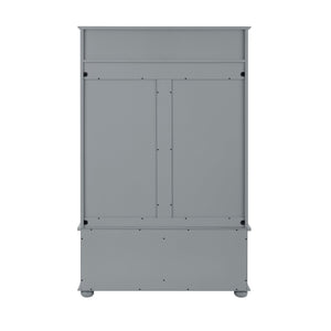 English Elm Clothes Hall Tree Storage Bench with Adjustable Shelves, Sliding Doors, Solid Poplar Feet & Shoe Bench Gray W2275P210041