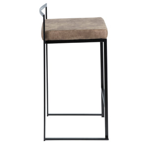English Elm Fuji Stackable Counter Stool Set Of 2 In Black Frame With Plush Brown Cowboy Fabric Cushion B202P221918