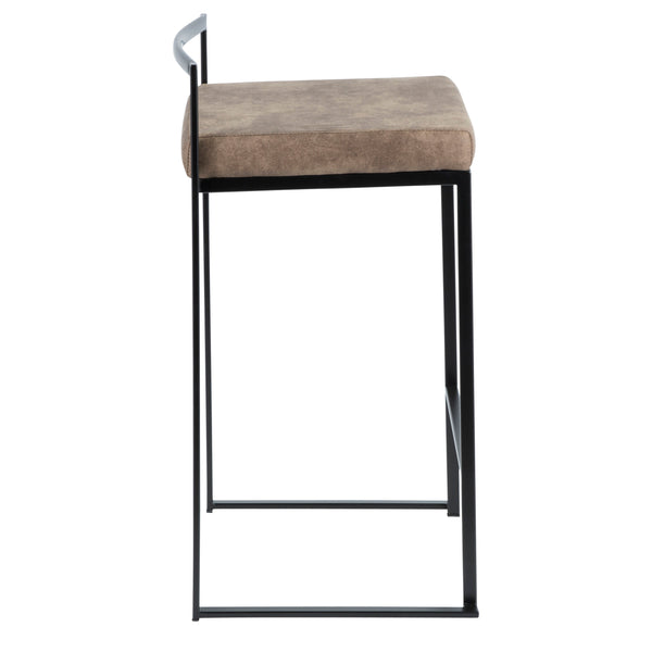 English Elm Fuji Stackable Counter Stool Set Of 2 In Black Frame With Plush Brown Cowboy Fabric Cushion B202P221918