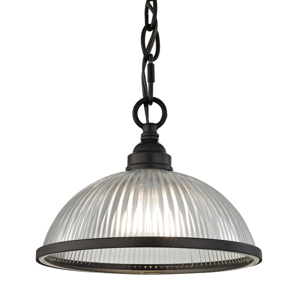 Thomas Lighting Liberty Park Ribbed Glass Dome Mini Pendant Brushed Chain Ceiling Kitchen Light Bronze 9 inches 7661PS/10