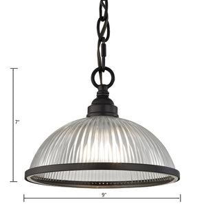 Thomas Lighting Liberty Park Ribbed Glass Dome Mini Pendant Brushed Chain Ceiling Kitchen Light Bronze 9 inches 7661PS/10