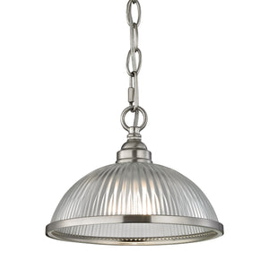Thomas Lighting Liberty Park Ribbed Glass Dome Mini Pendant Brushed Chain Ceiling Kitchen Light Nickel 9 inches 7661PS/20