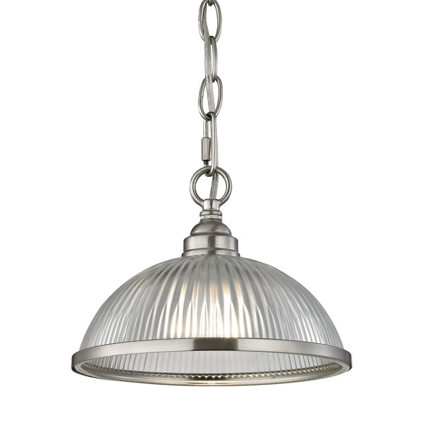 Thomas Lighting Liberty Park Ribbed Glass Dome Mini Pendant Brushed Chain Ceiling Kitchen Light Nickel 9 inches 7661PS/20